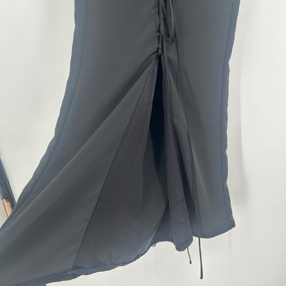 ATLEIN COLLECTIVE Black Lace Up Front Satin Midi Dress Womens XS 0 2 RTR FLAW - Picture 4 of 16